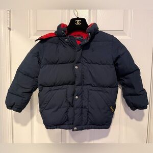 Polo Ralph Lauren Navy & Red down filled Puffer Jacket detachable hood pockets